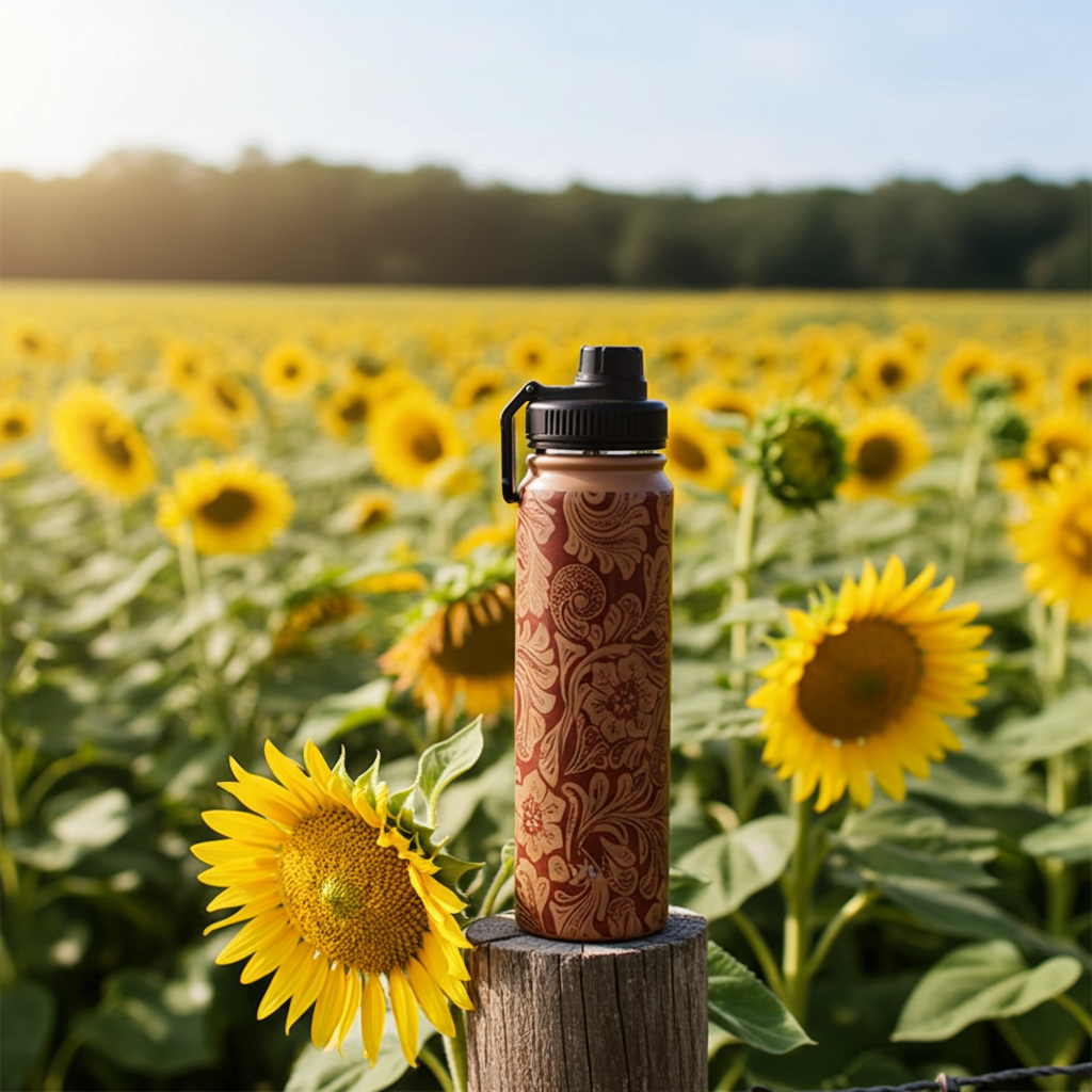 Moo & Bloom Stainless Steel Water Bottle in Turquoise