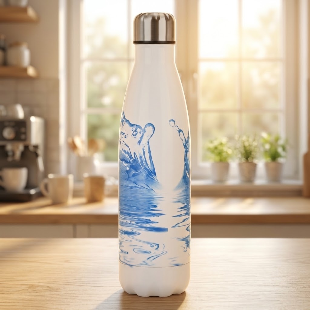ColorPop Cola-Shaped Stainless Steel Bottle — 500ml in a cozy kitchen