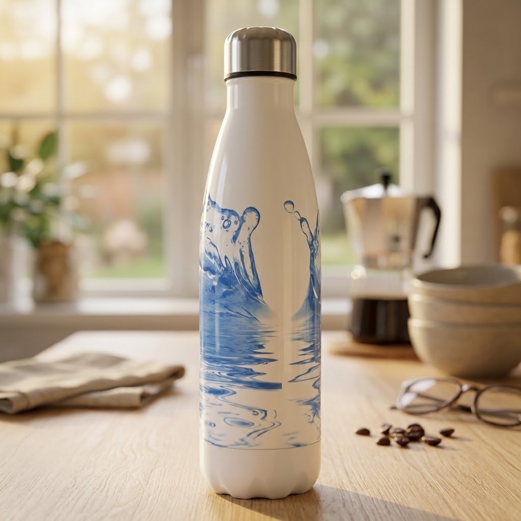 ColorPop Cola-Shaped Stainless Steel Bottle — 500ml with coffee beans, coffee pot and glasses