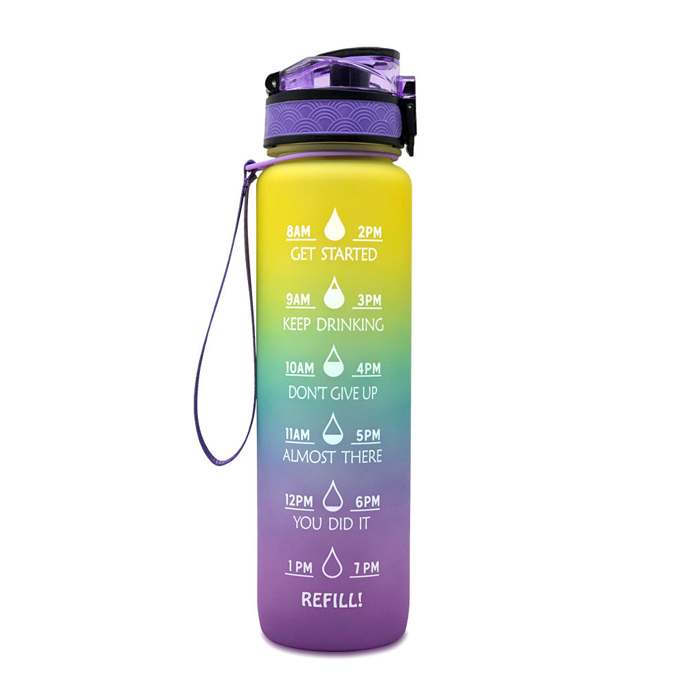 Purple blue yellow 1L Tritan bottle on a white background