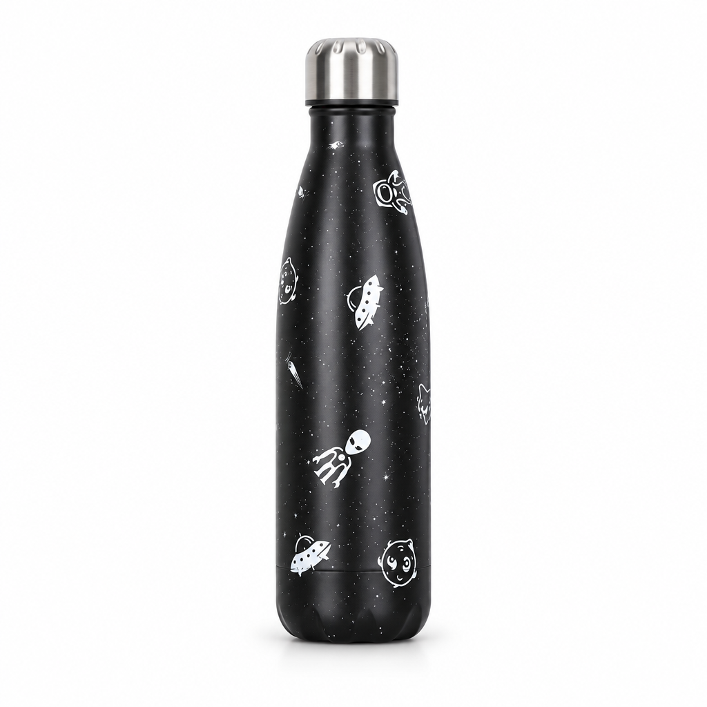 ColorPop Cola-Shaped Stainless Steel Bottle — 500ml Space Doodles