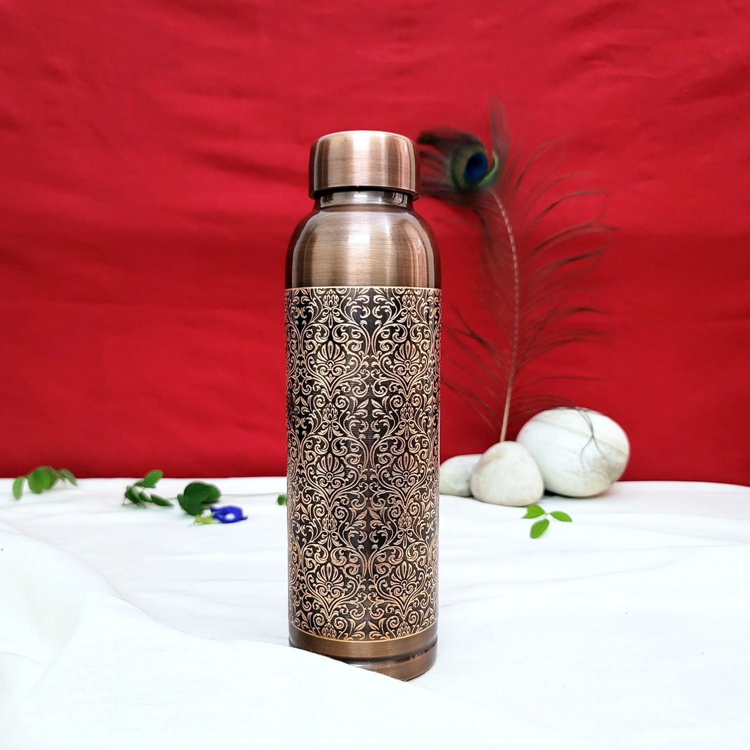 Pure Copper Water Bottle - Milton Antique Engraved Design (1 Liter)