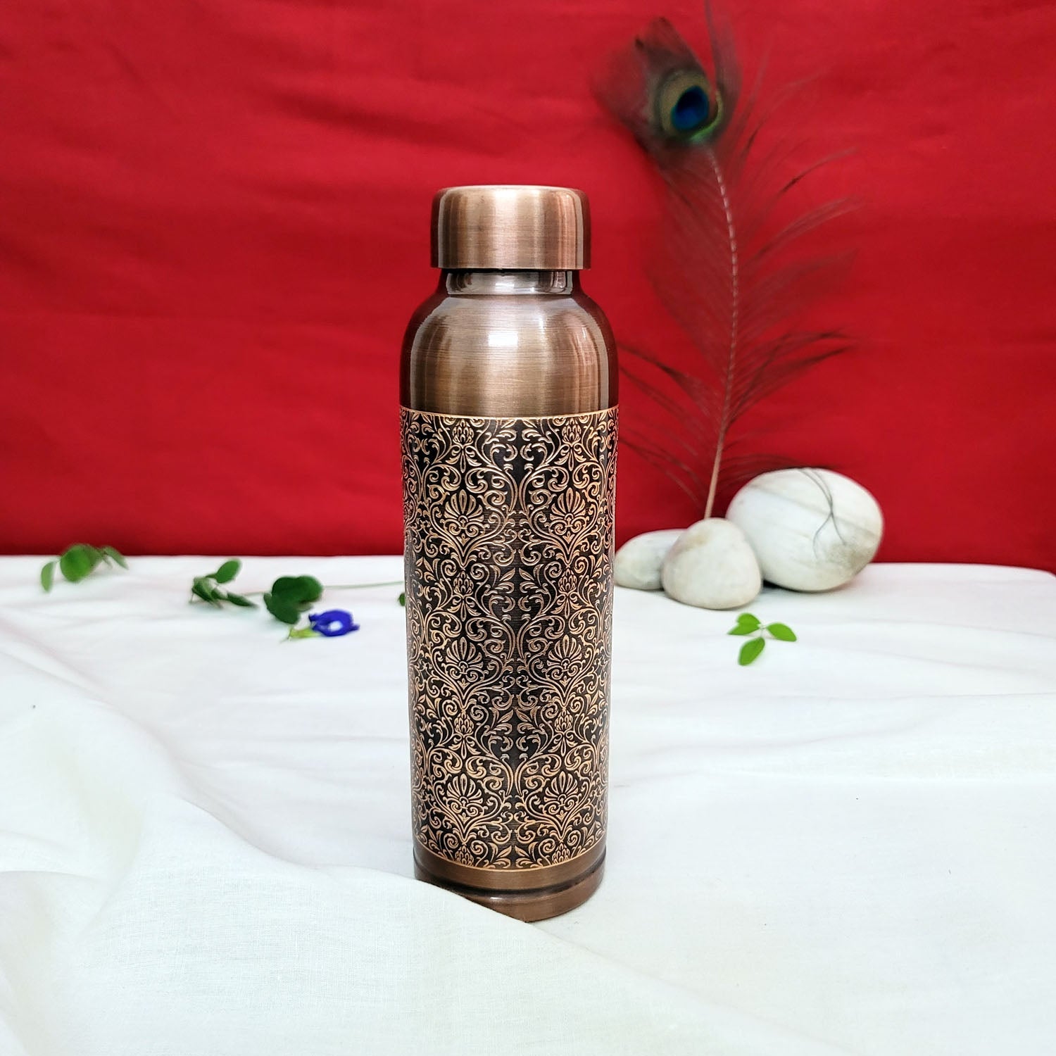 Pure Copper Water Bottle - Milton Antique Engraved Design (1 Liter)