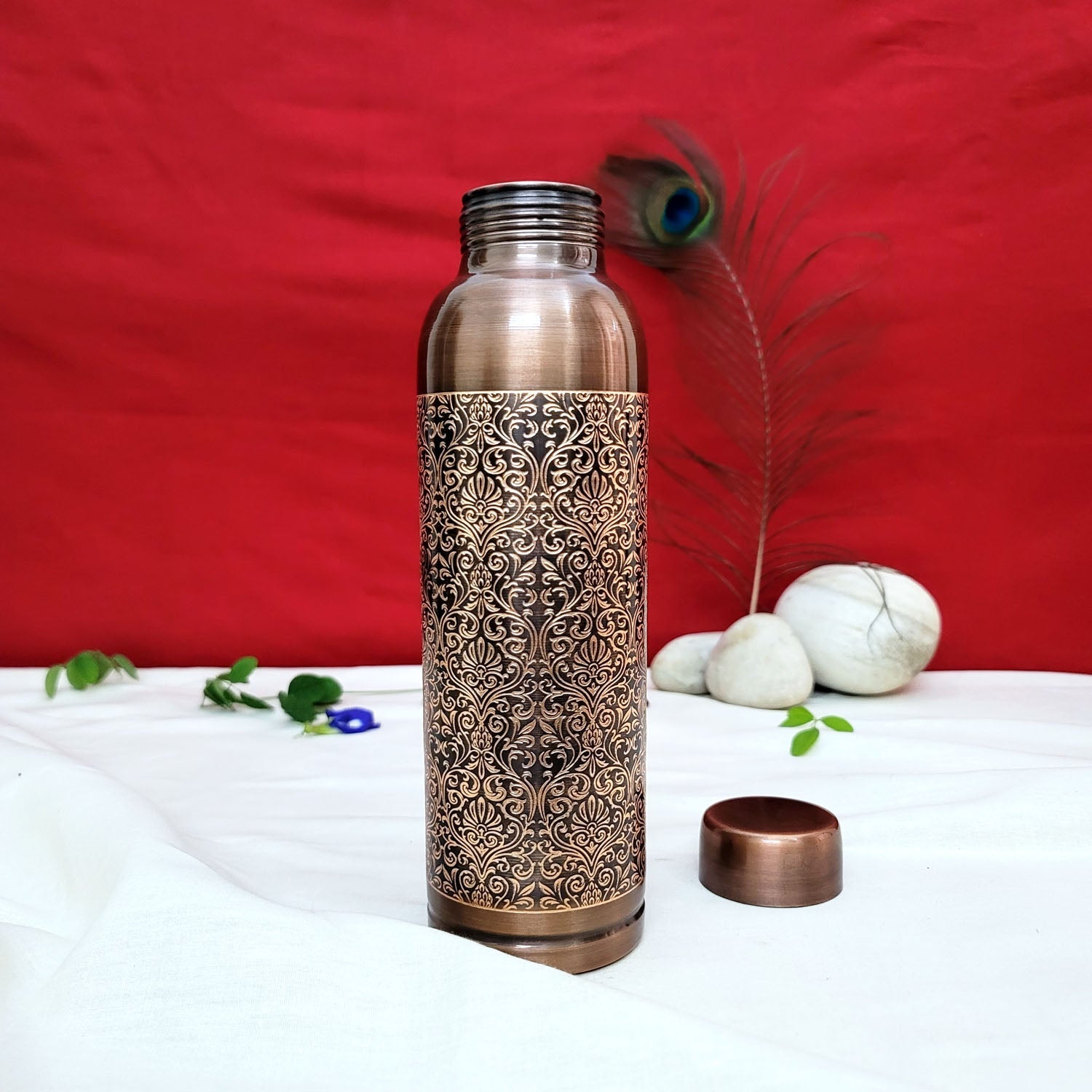 Pure Copper Water Bottle - Milton Antique Engraved Design (1 Liter)