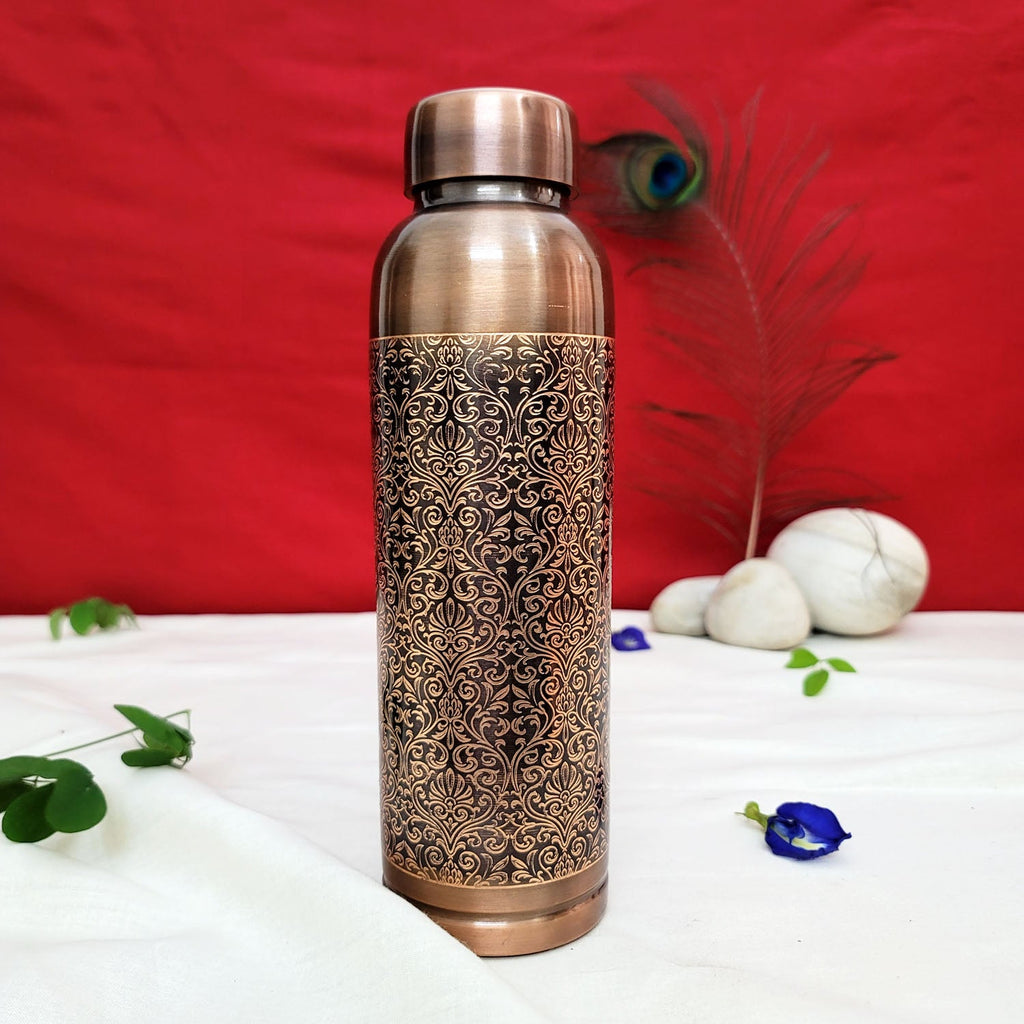 Pure Copper Water Bottle - Milton Antique Engraved Design (1 Liter)