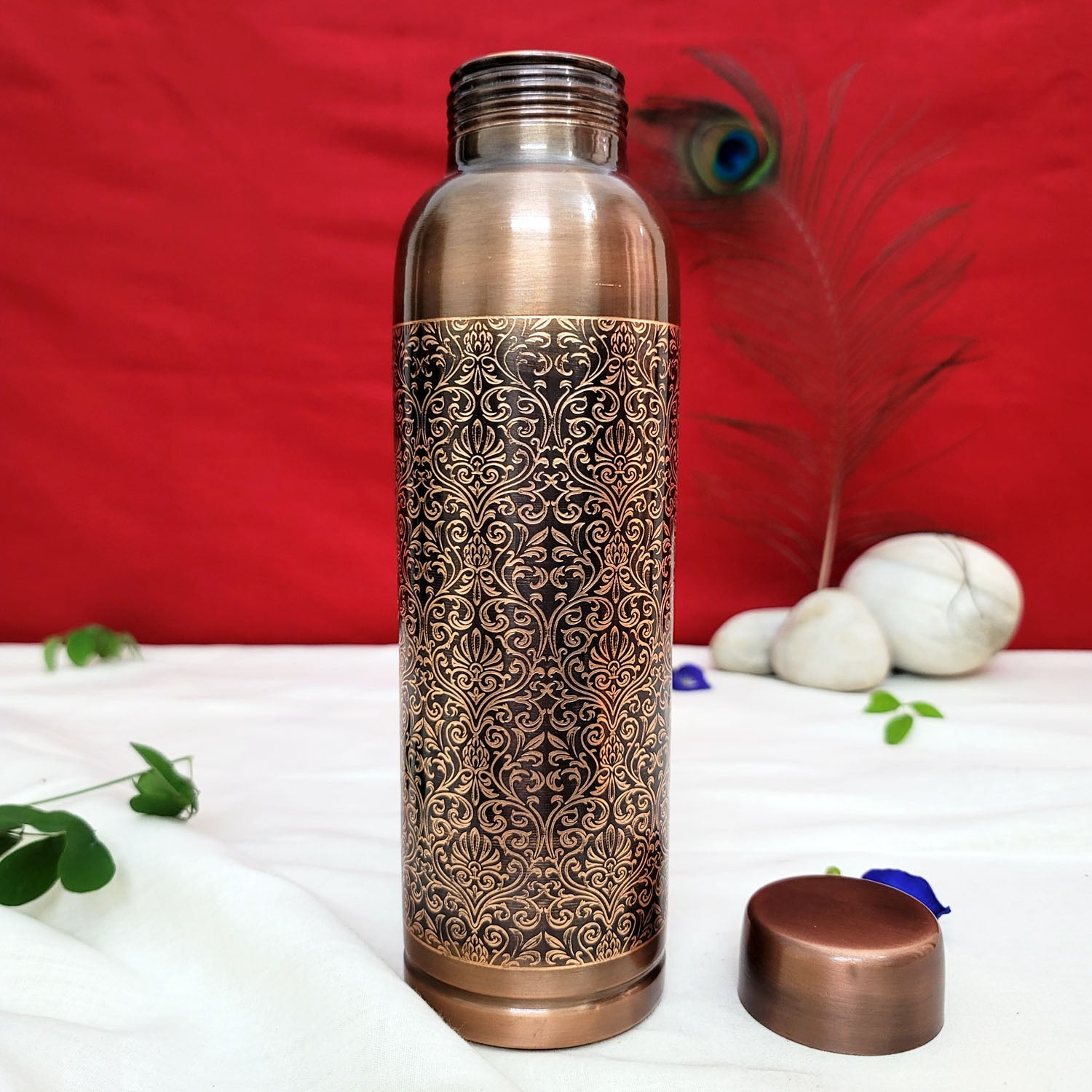 Pure Copper Water Bottle - Milton Antique Engraved Design (1 Liter)