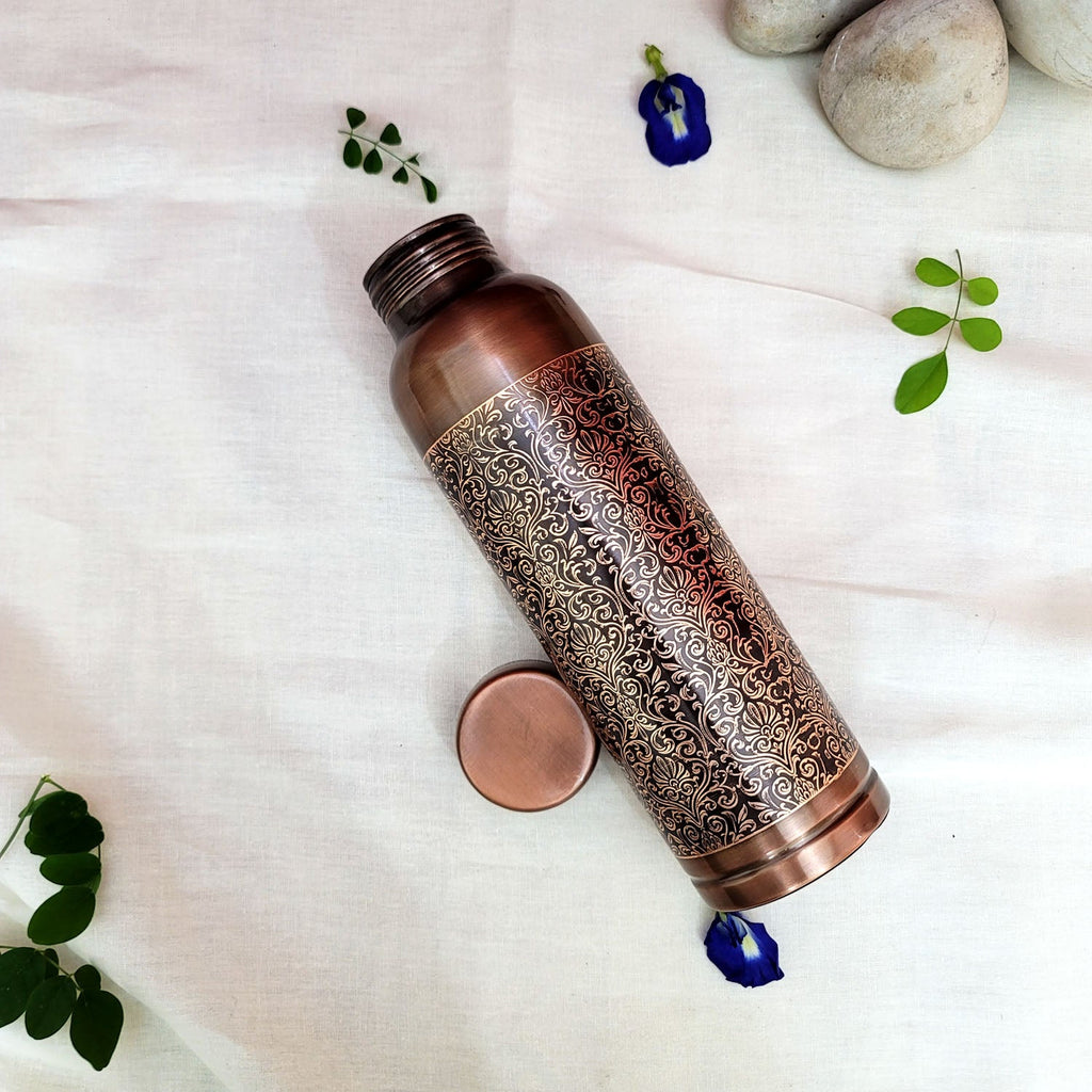 Pure Copper Water Bottle - Milton Antique Engraved Design (1 Liter)