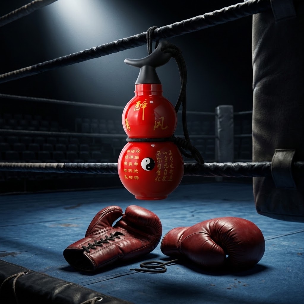 Gourd-Shaped Water Bottle — 750ml in a boxing ring with dramatic lighting 