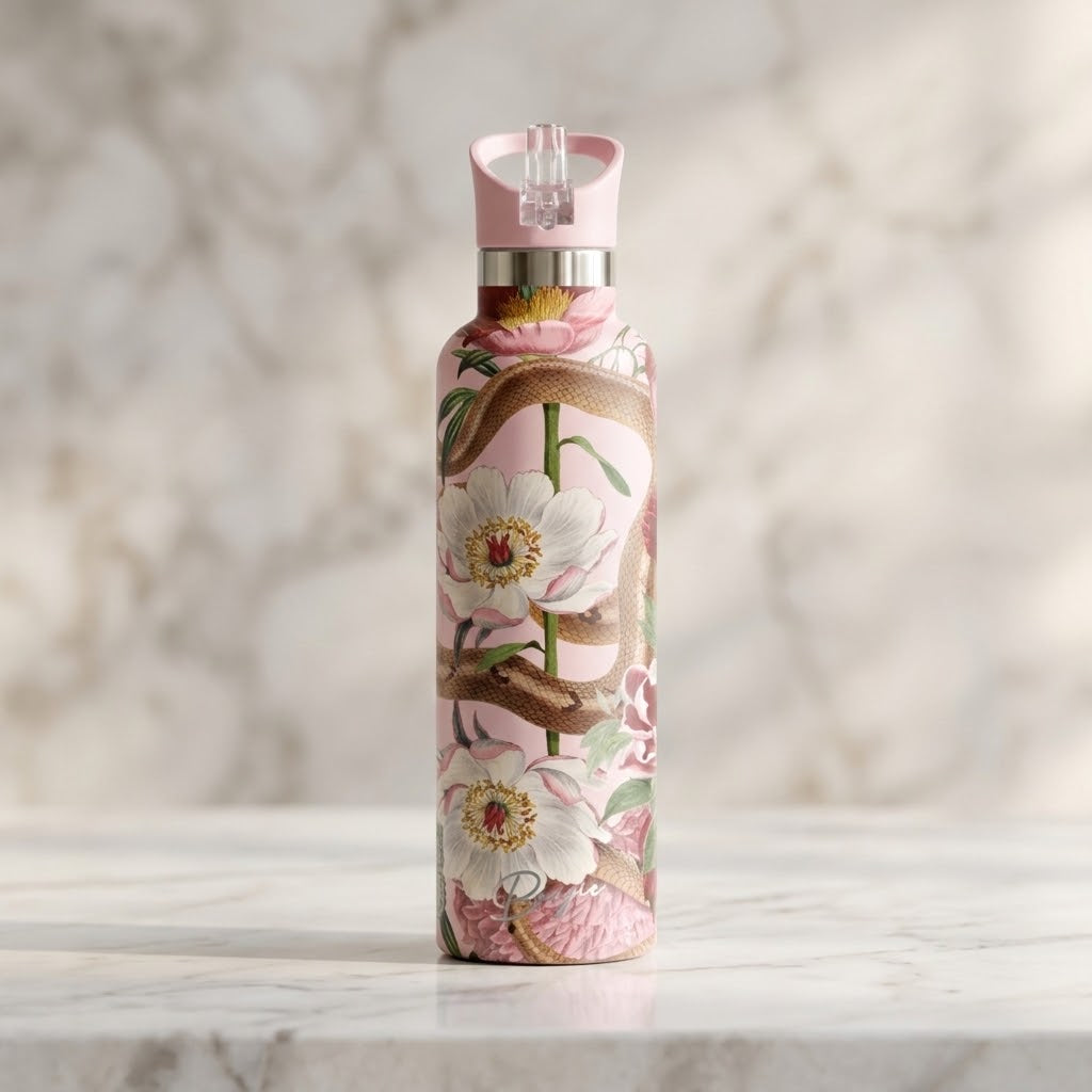 Taboo 25 oz Insulated Bottle | Victorian Serpent Floral on a marble background