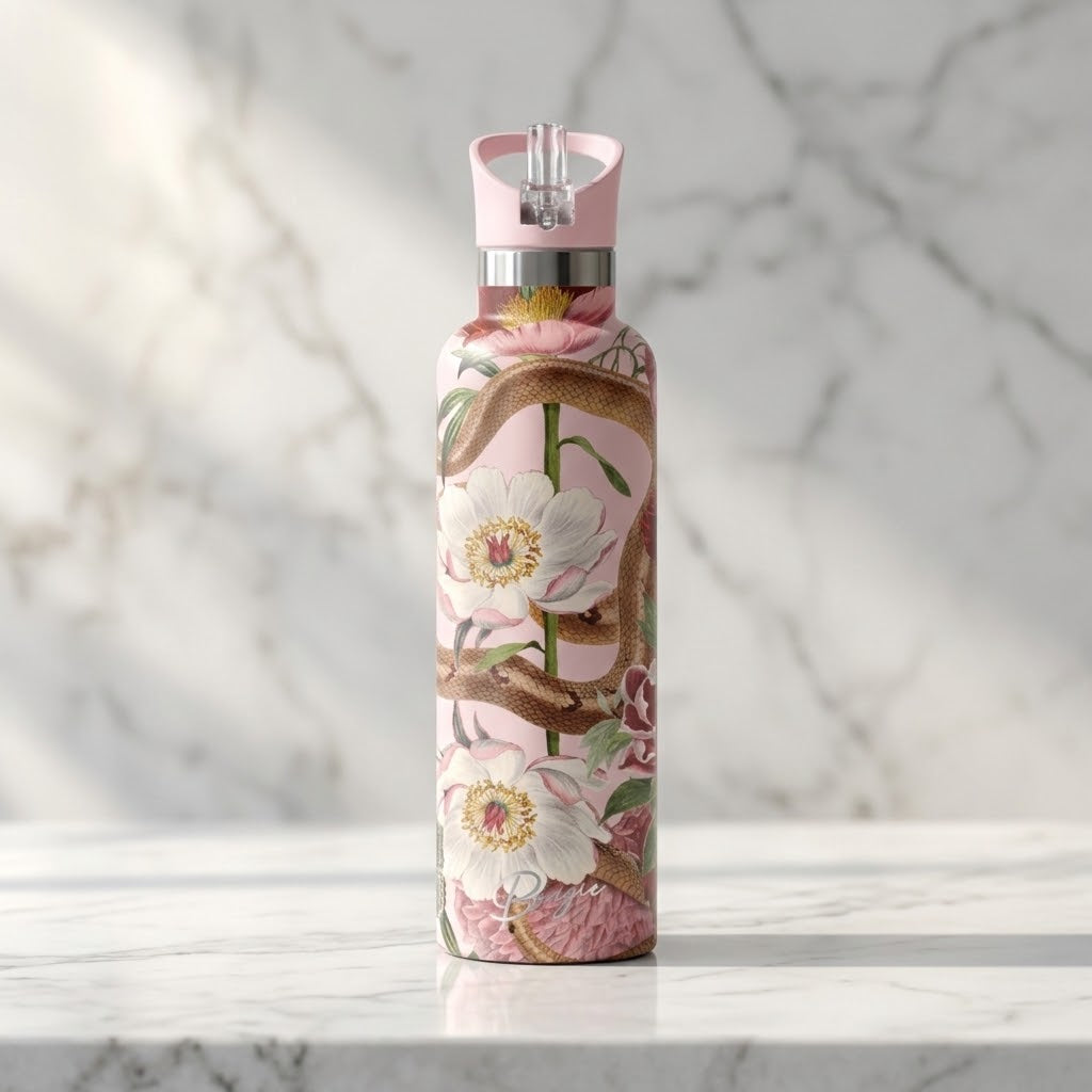 Taboo 25 oz Insulated Bottle | Victorian Serpent Floral in a marble studio scene