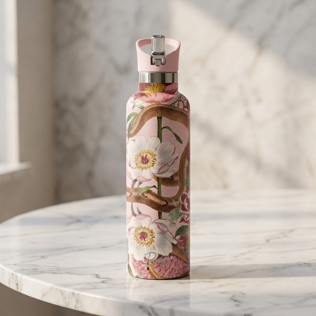 Taboo 25 oz Insulated Bottle | Victorian Serpent Floral in a marble interior setting