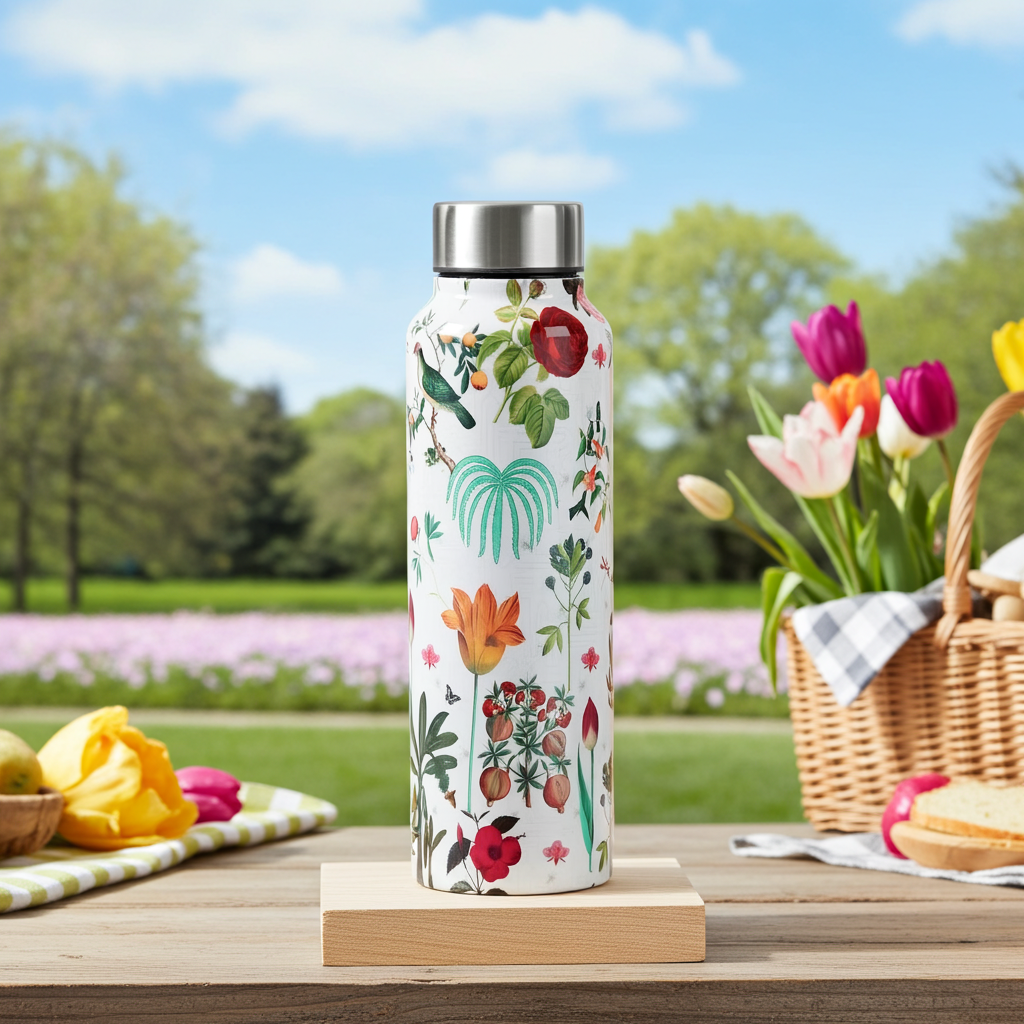 Petal and Plume Big Steel Bottle 750 mL at a spring picnic