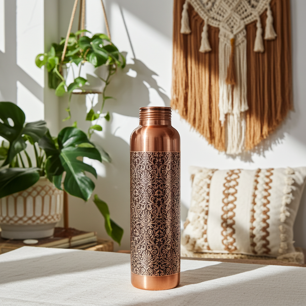 Pure Copper Water Bottle - Milton Antique Engraved Design (1 Liter)