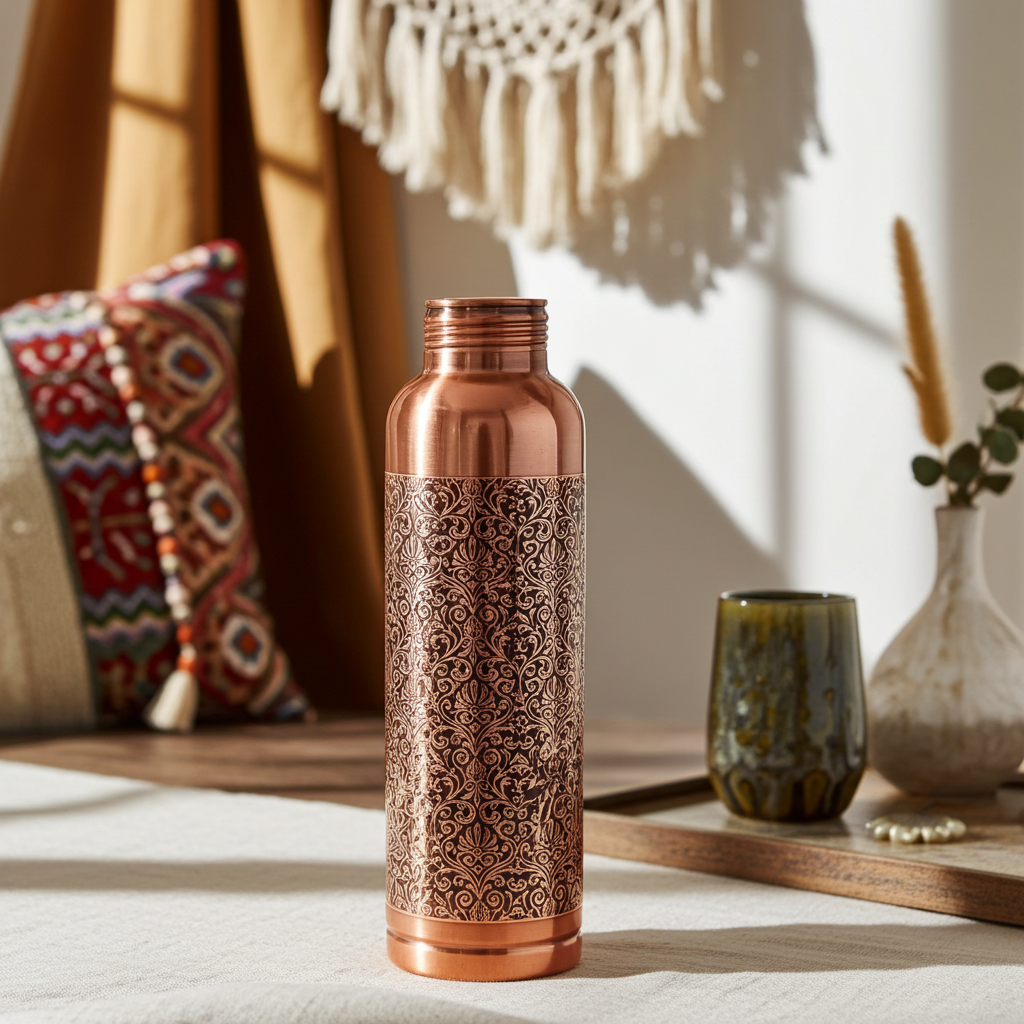 Pure Copper Water Bottle - Milton Antique Engraved Design (1 Liter)