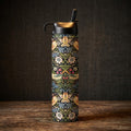 William Morris "Strawberry Thief" 24 oz Insulated Tumbler on a rustic wooden background