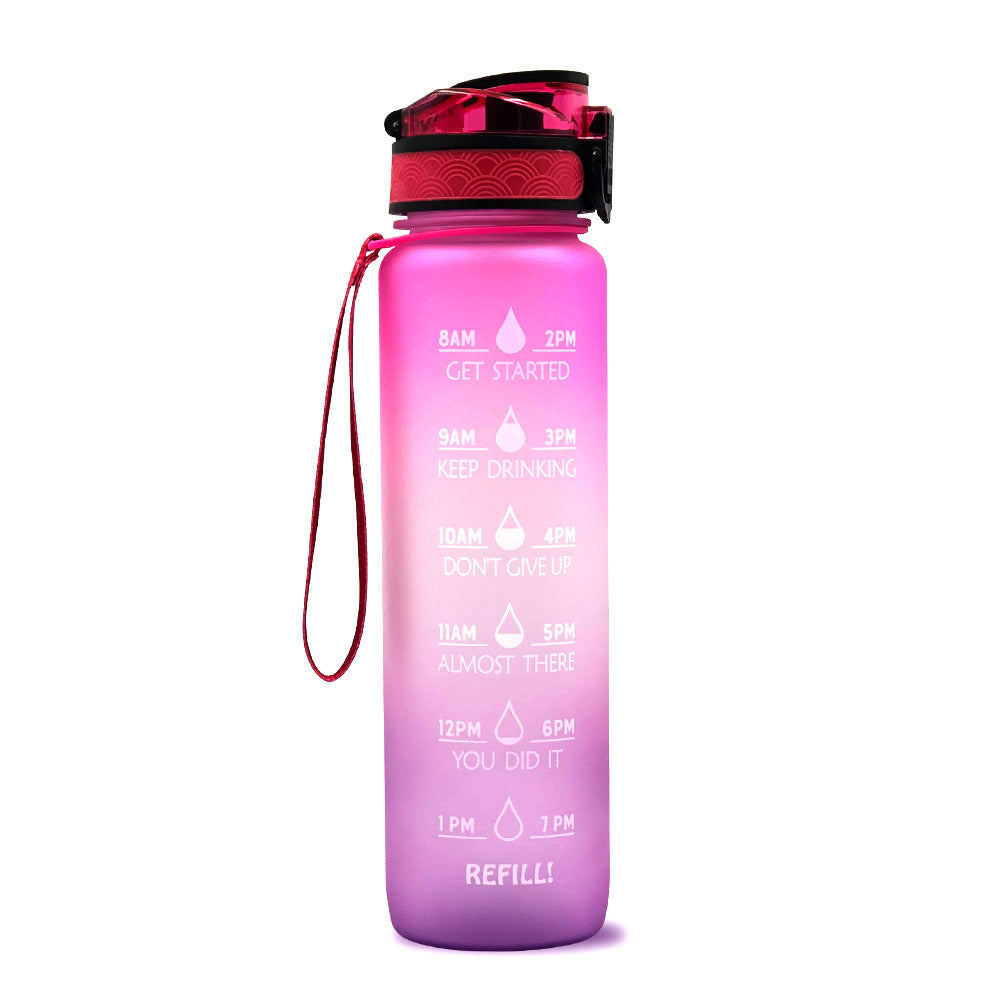 Pink and purple 1L Tritan bottle on a white background