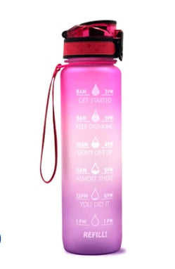Pink 1L Tritan bottle on a white background