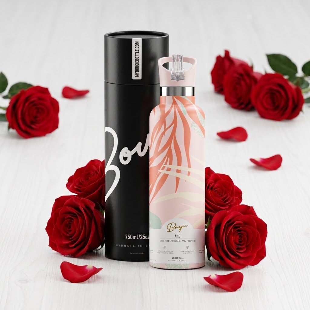 Ahe 25 oz Insulated Bottle | 3D Orange Palm with roses