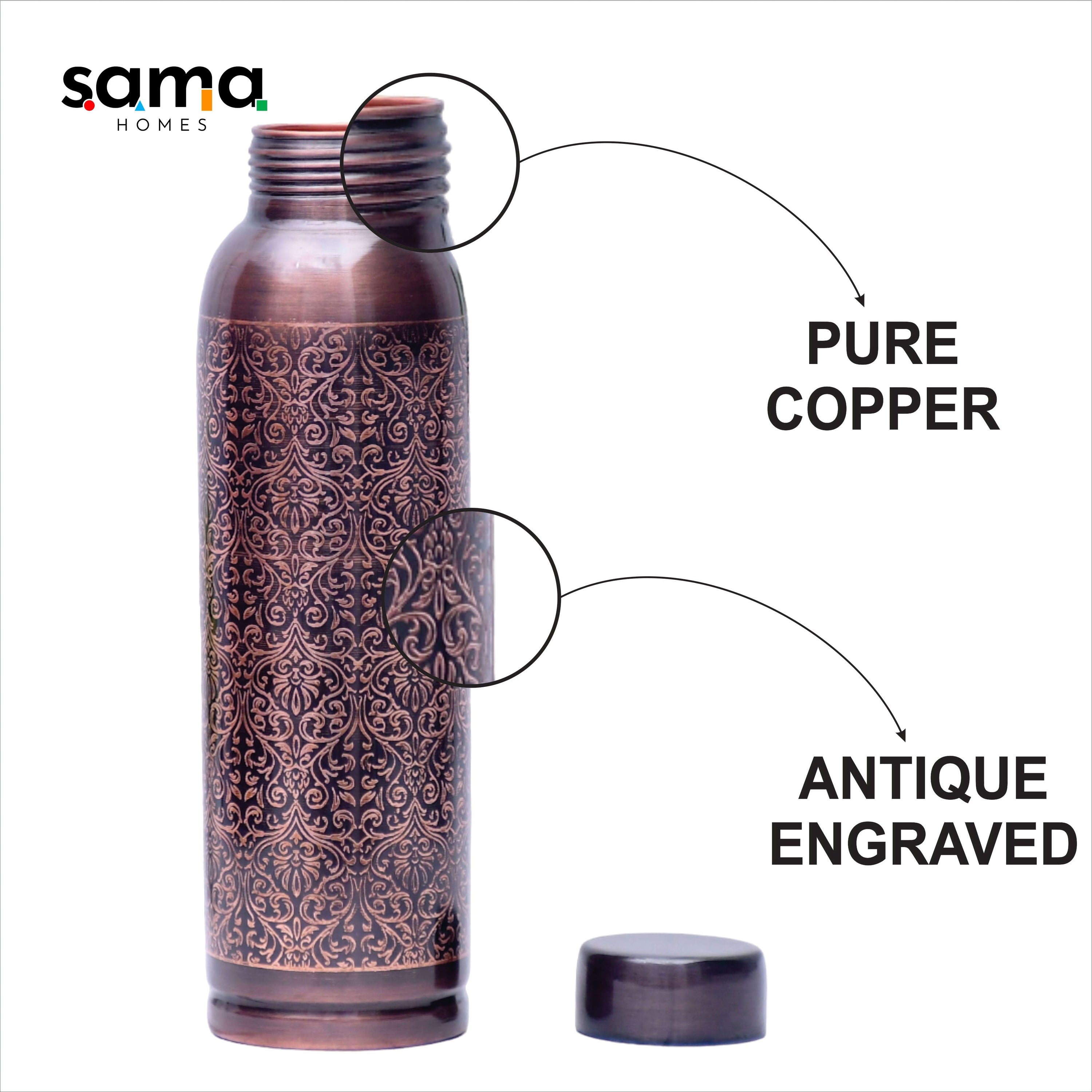 Pure Copper Water Bottle - Milton Antique Engraved Design (1 Liter)
