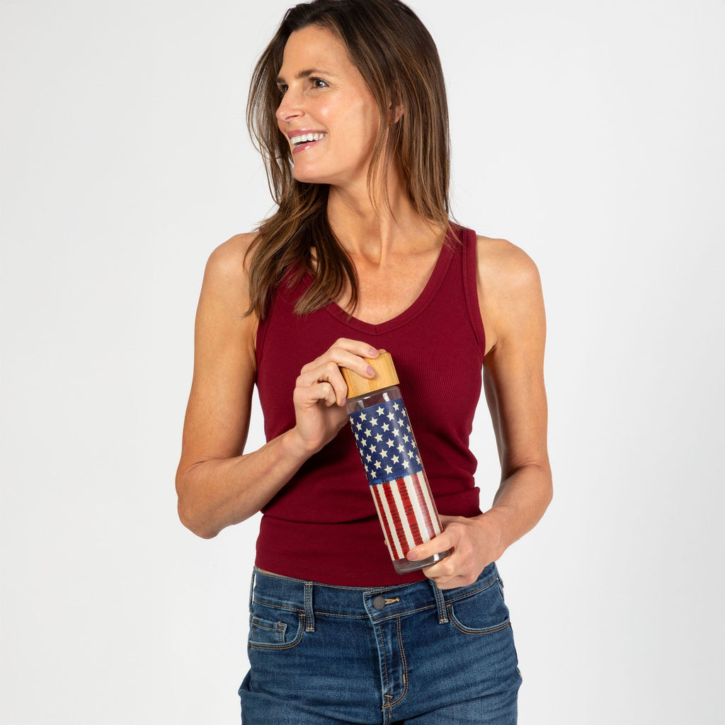 Land of Liberty Glass Water Bottle