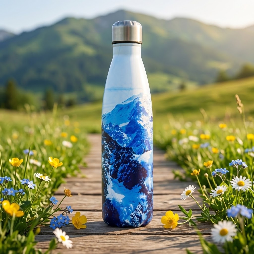 ColorPop Cola-Shaped Stainless Steel Bottle — 500ml in a spring meadow scene