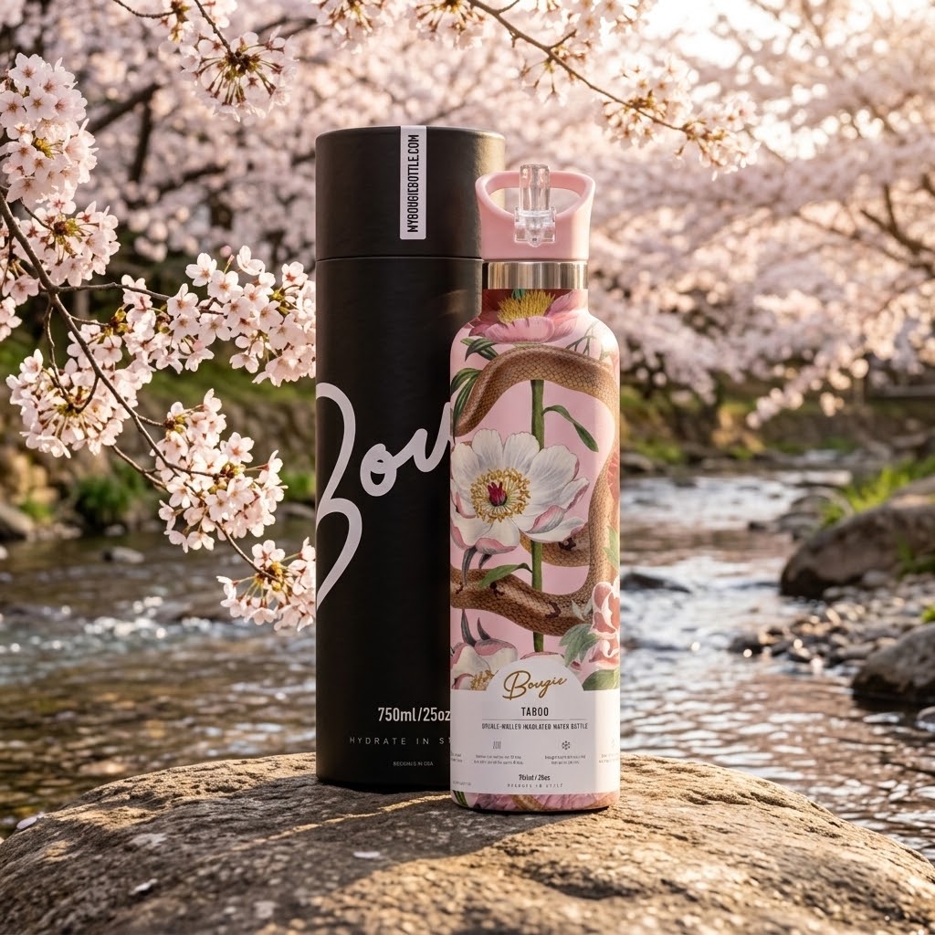 Taboo 25 oz Insulated Bottle | Victorian Serpent Floral with spring cherry blossoms