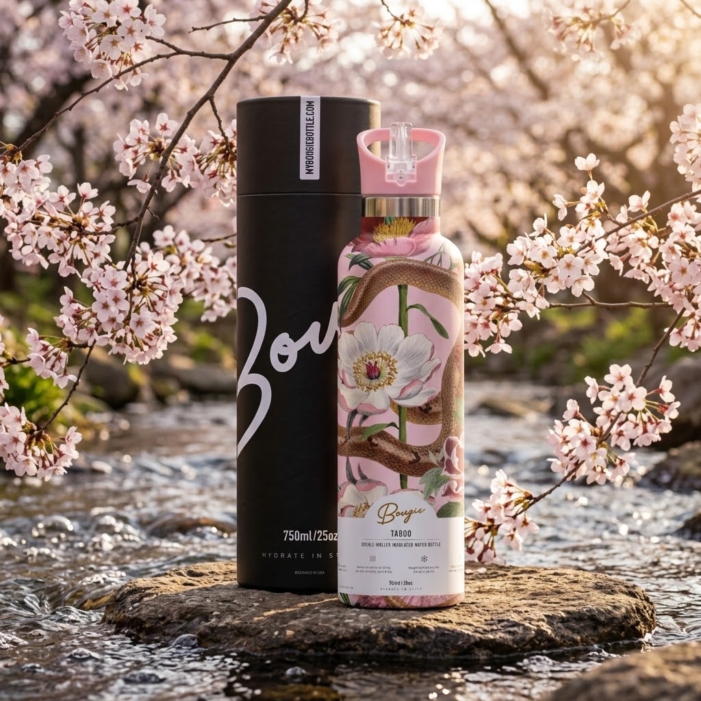 Taboo 25 oz Insulated Bottle | Victorian Serpent Floral on a rock in a spring stream