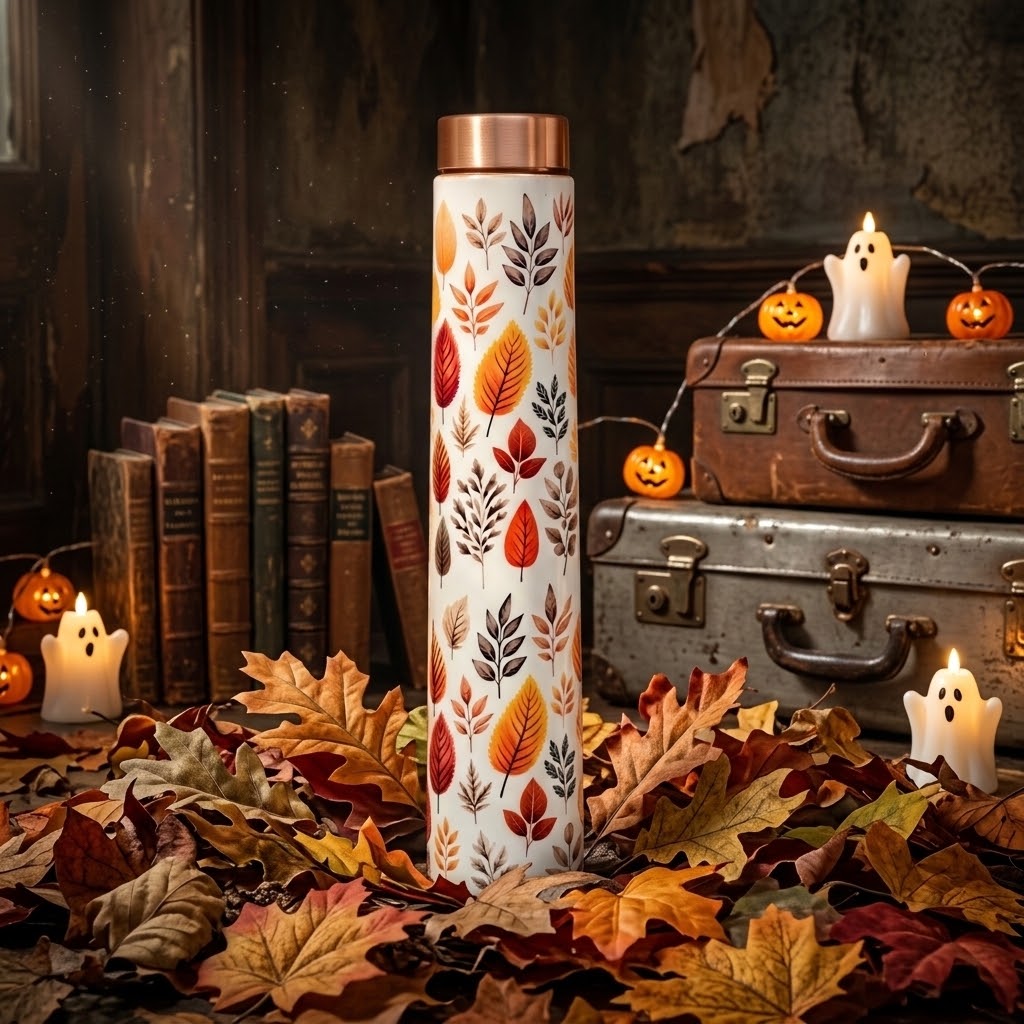 Sowpeace Leaf Elixir Copper Bottle in a Halloween haunted house