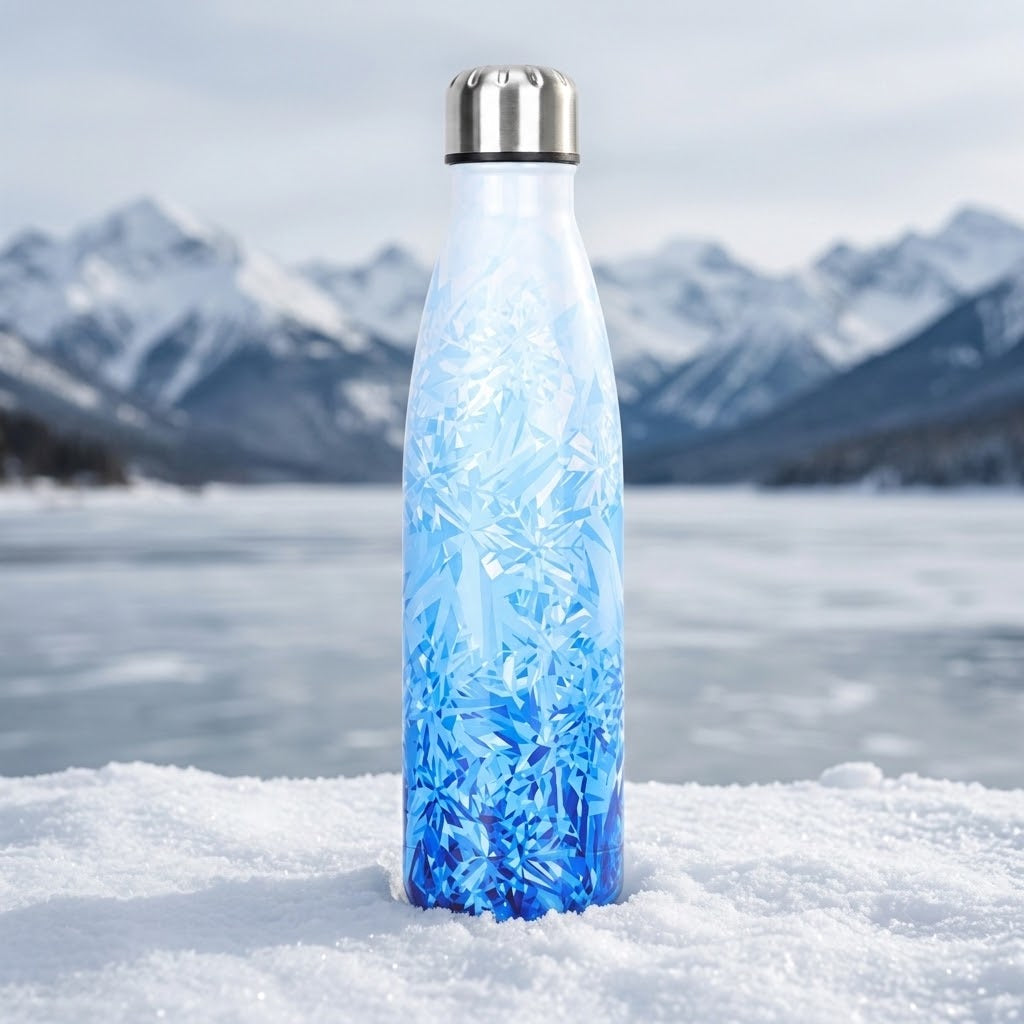 ColorPop Cola-Shaped Stainless Steel Bottle — 500ml on the banks of a frozen lake