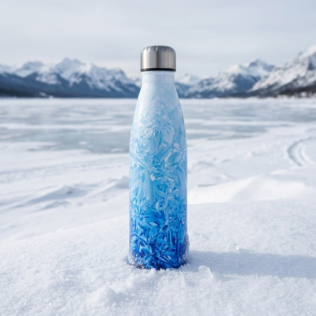ColorPop Cola-Shaped Stainless Steel Bottle — 500ml in a winter lake scene