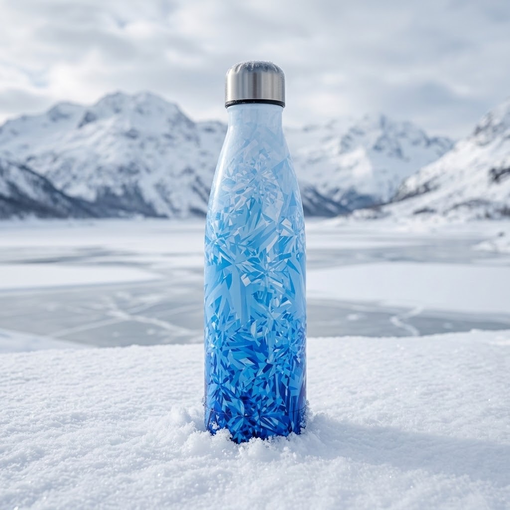 ColorPop Cola-Shaped Stainless Steel Bottle — 500ml on a frozen lake