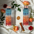 Decorative India Copper Printed Design 1 Litre Water Bottle Pack of 2