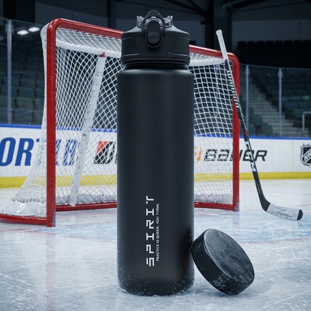 750 ml Outdoor Sports Water Bottle at an ice hockey arena