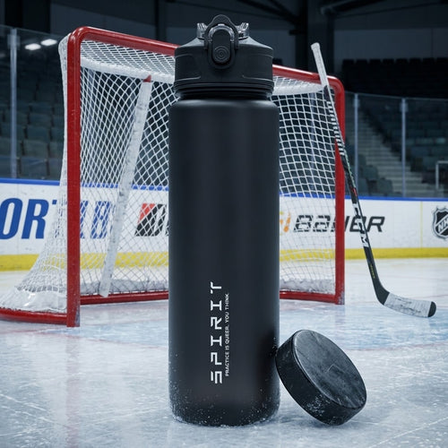 750 ml Outdoor Sports Water Bottle at an ice hockey arena
