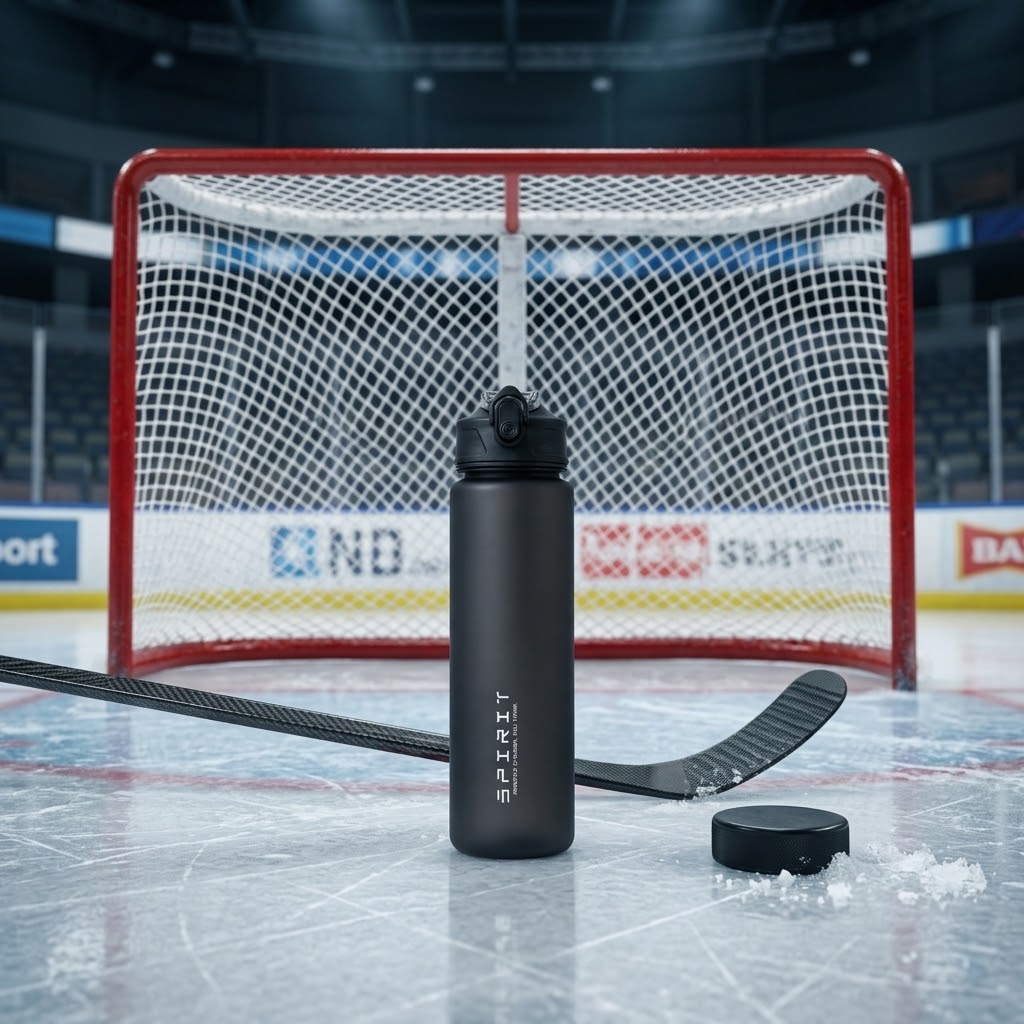 750 ml Outdoor Sports Water Bottle with a hockey stick and puck