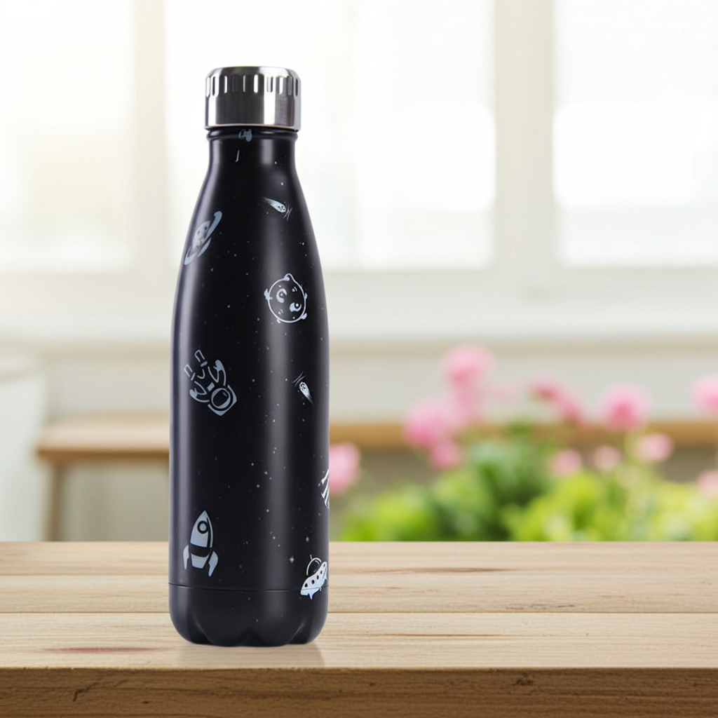 Astro 304 Stainless Steel Water Bottle on a wooden bench in a garden