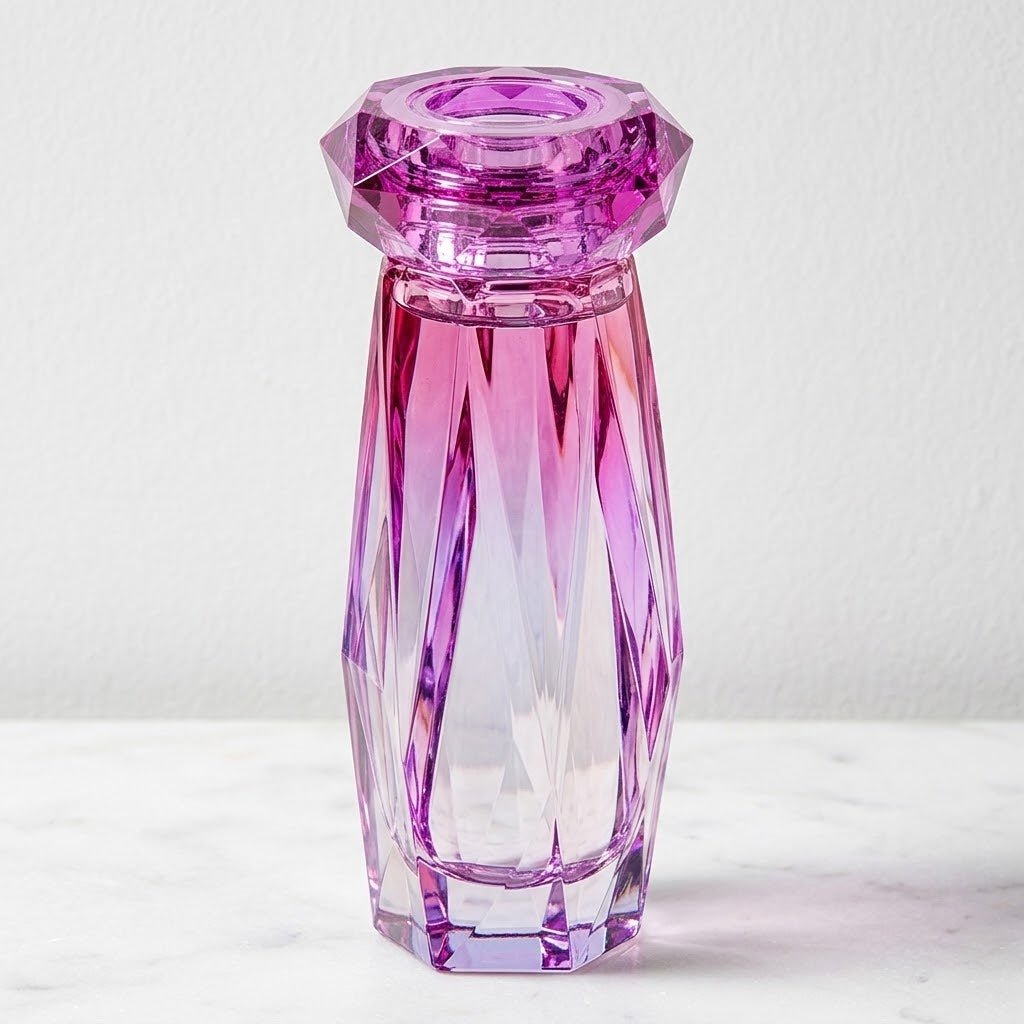Colorful Glass Water Bottle with Lid on a white studio backdrop