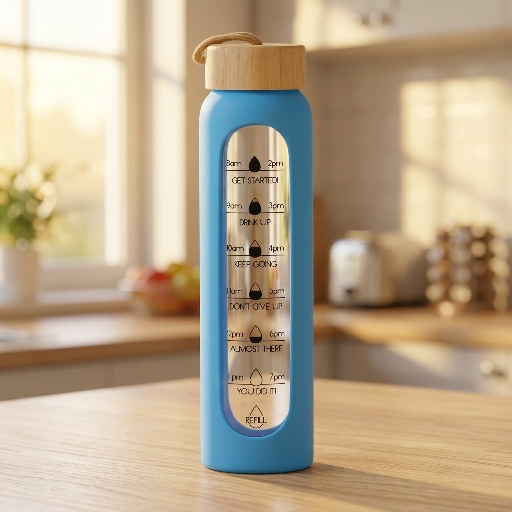 1 L Borosilicate Glass Water Bottle in a home kitchen