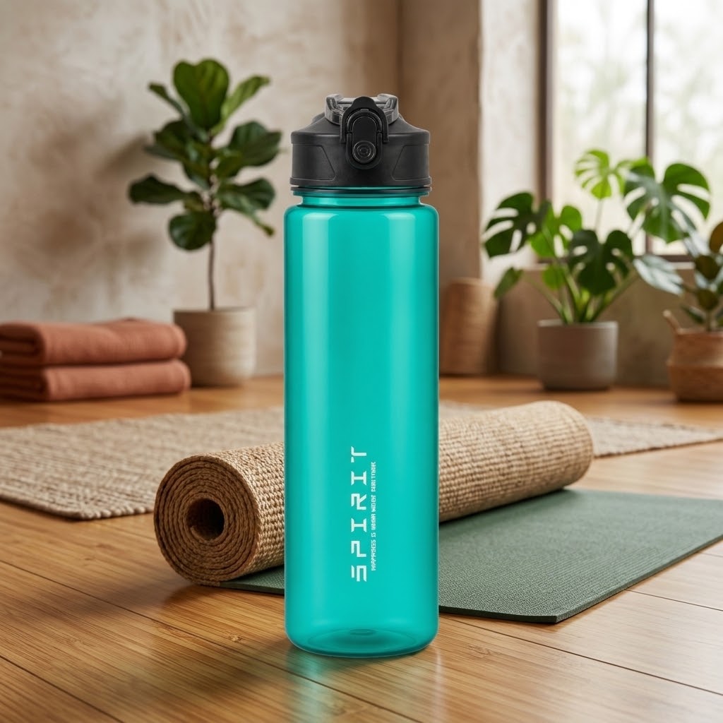 750 ml Outdoor Sports Water Bottle in an earthy yoga studio setting