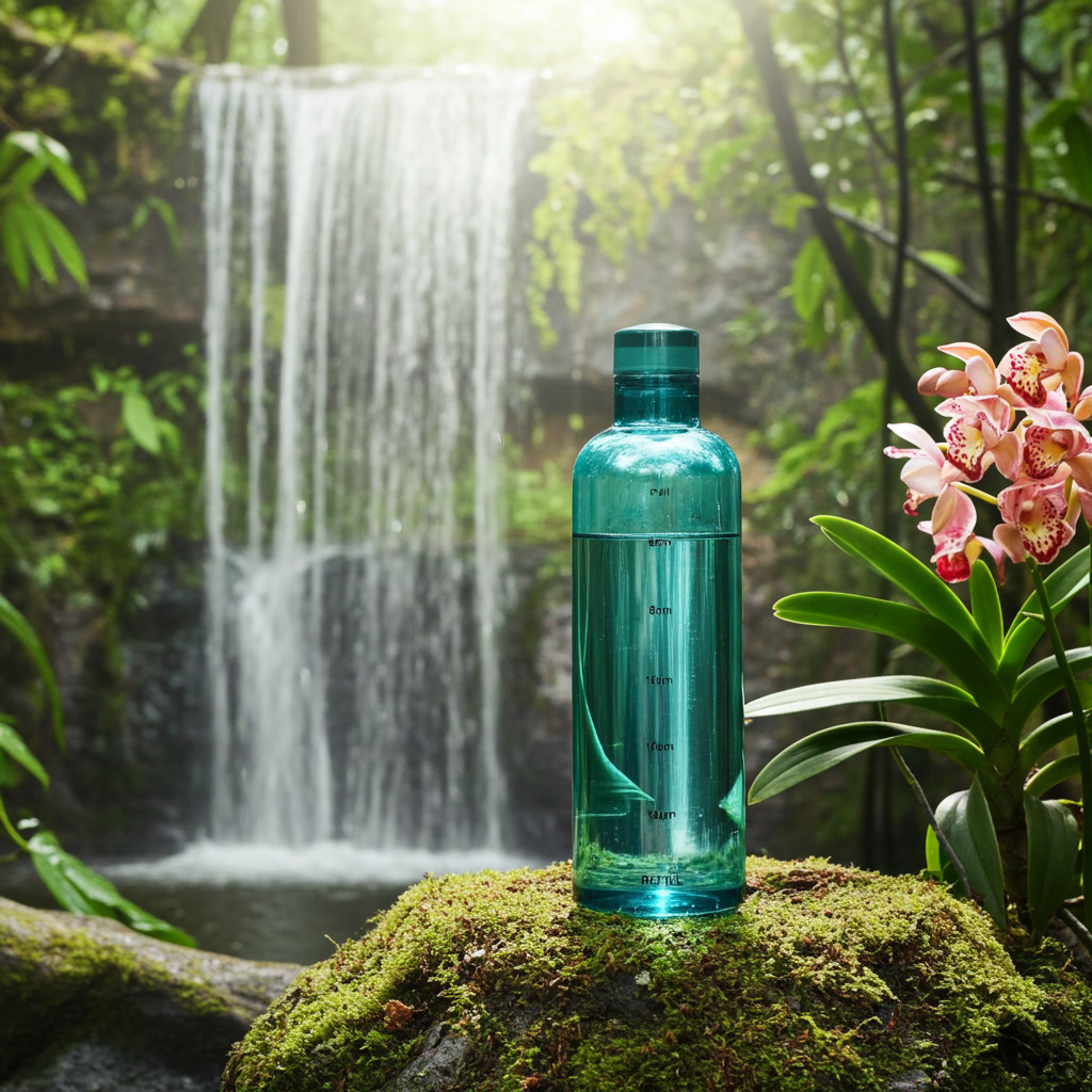 500ml Glass Water Bottle with Time Marker in a tropical forest setting