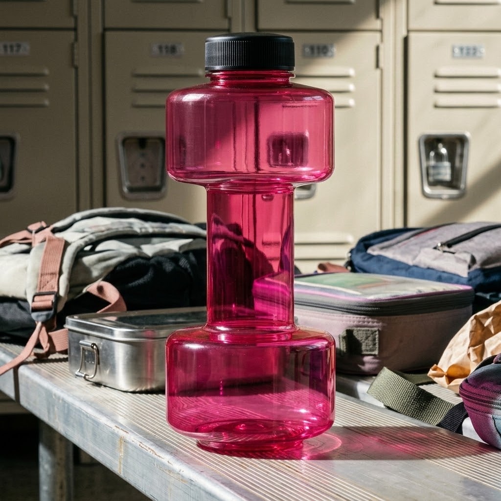 Dumbbell Water Bottle — 550ml in a school locker room