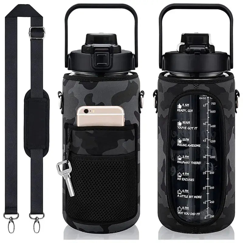 Motivational Leakproof Half Gallon Water Bottle with Straw 24 Hour Sport