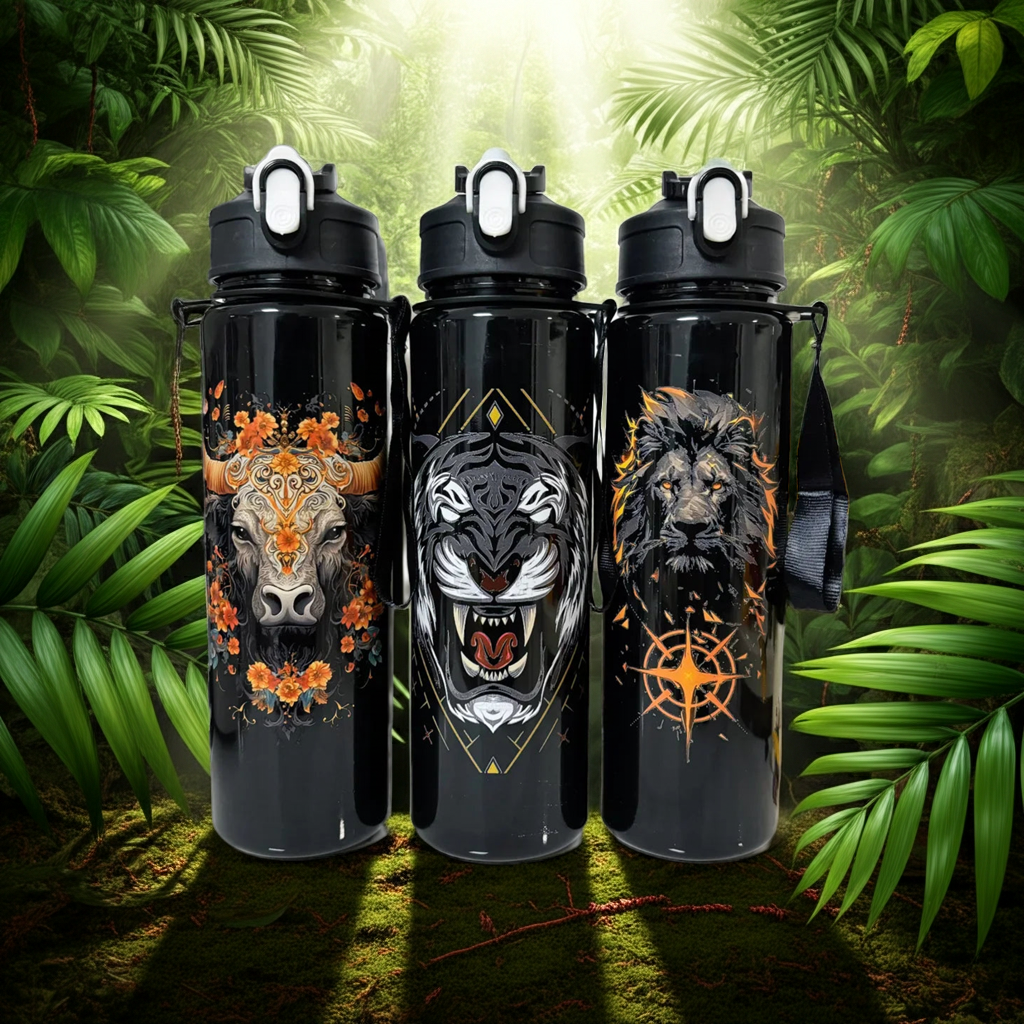 Animal Print Water Bottle — Lion, Tiger & Cow | 750ml