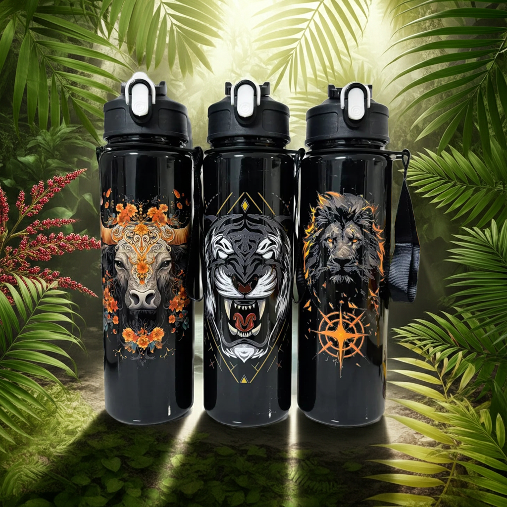 Animal Print Water Bottle — Lion, Tiger & Cow | 750ml