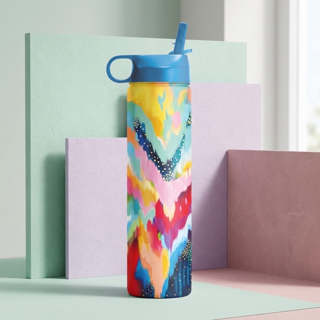 EttaVee "Brush Strokes 100" 24 oz Insulated Tumbler on a pastel background