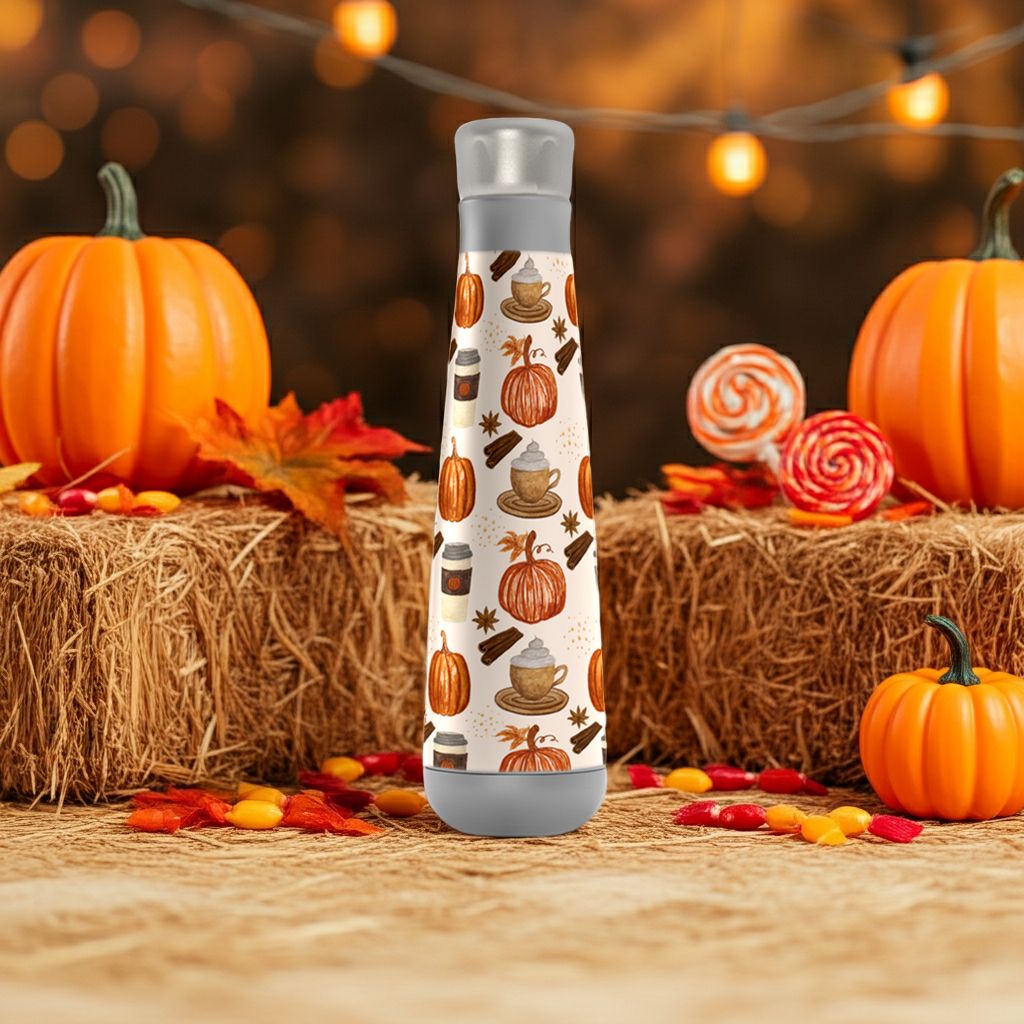 Pumpkin Spice Coffee Peristyle Water Bottle with Halloween pumpkins and lollipops 