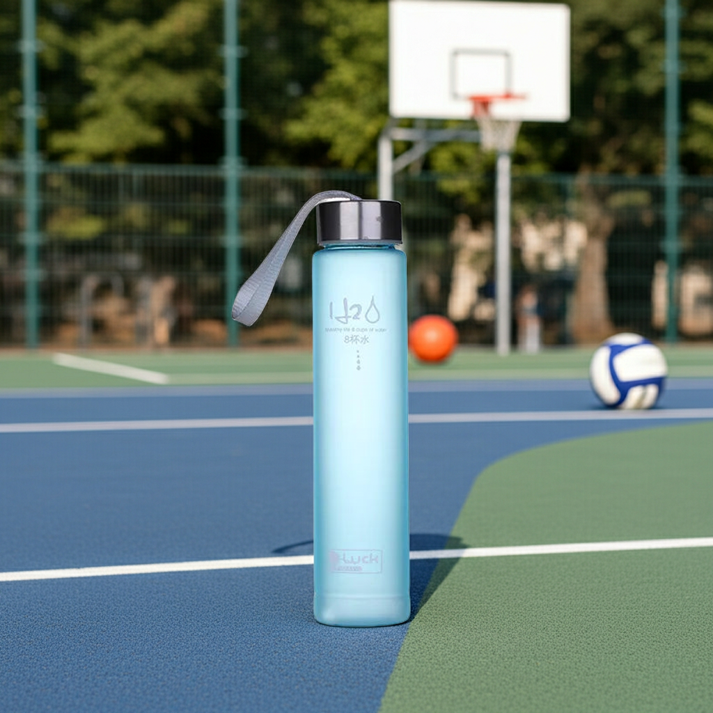 Frosted Plastic Water Bottle — 280ml, Leak-Proof, 12 Colors at a basketball court
