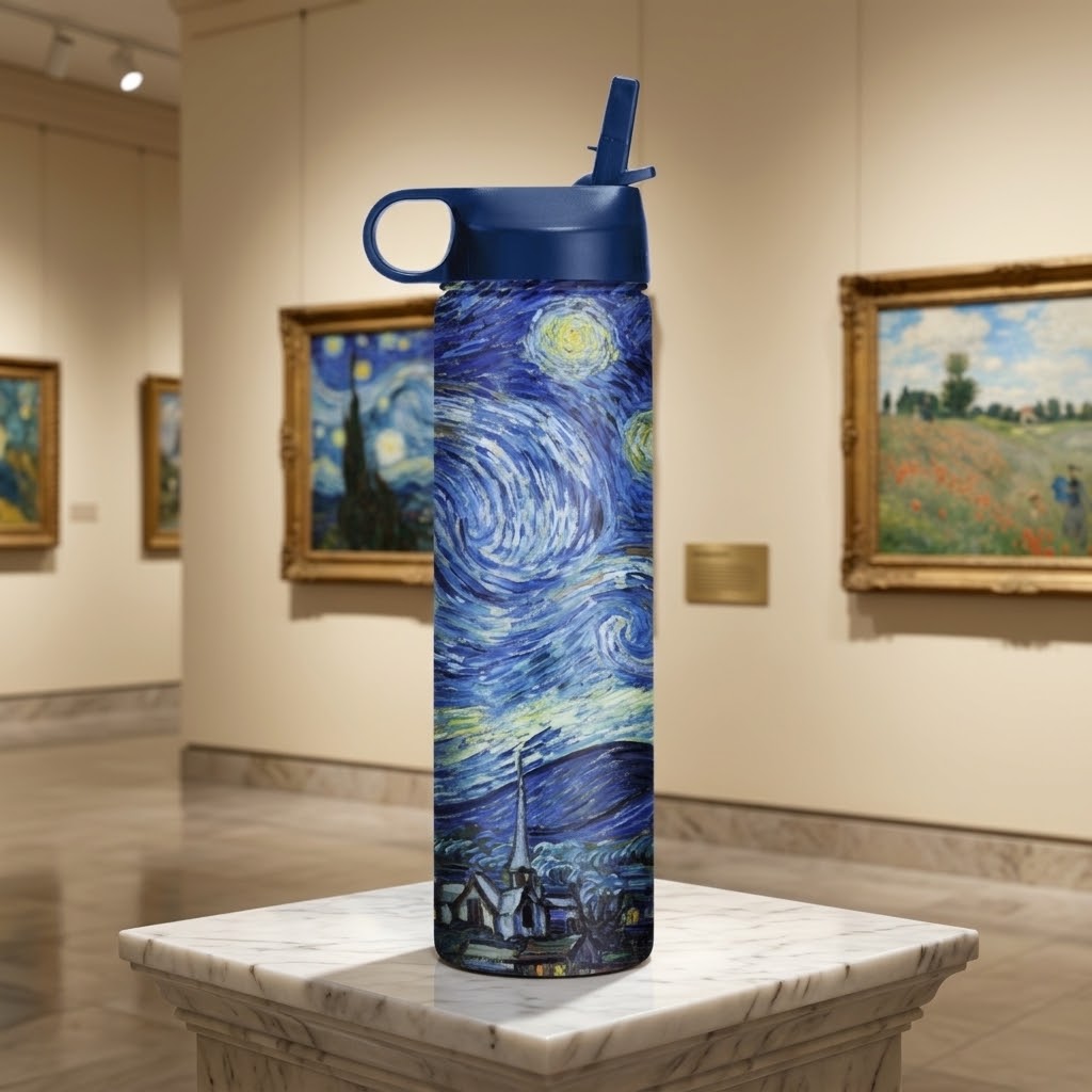 Vincent van Gogh "Starry Night" 24 oz Insulated Tumbler in an art musuem