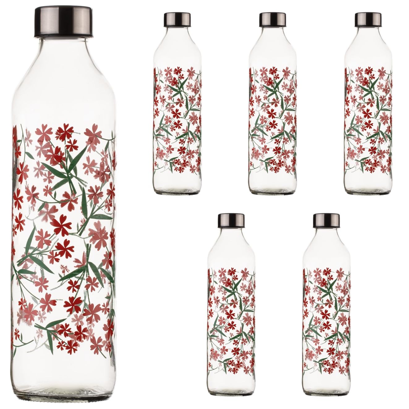 Floral Fire Printed Glass Water Bottle