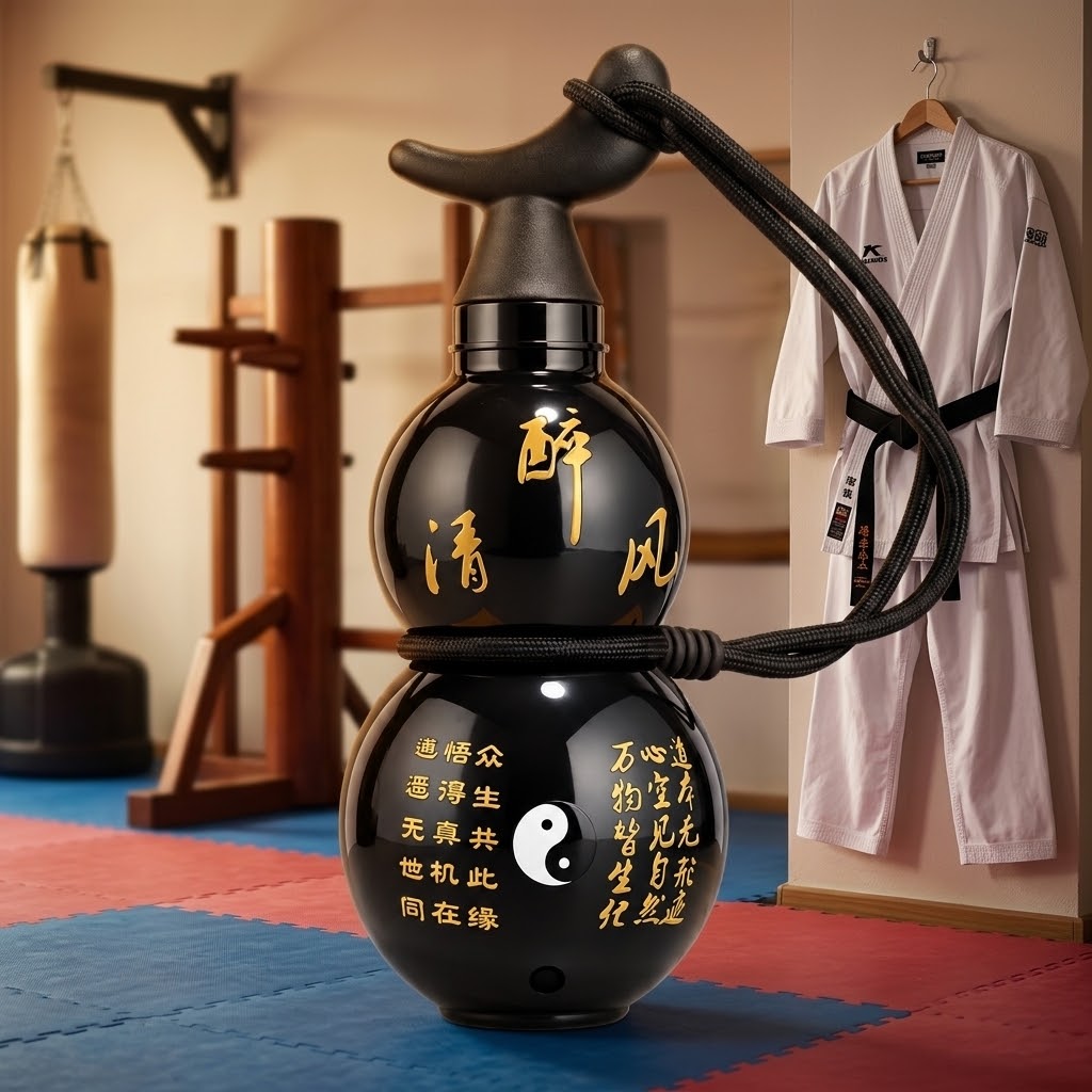 Gourd-Shaped Water Bottle — 750ml with a karate uniform and punching bag